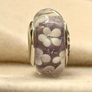 Elegant purple lavender Floral Murano Glass Charm fit Pandora bracelet